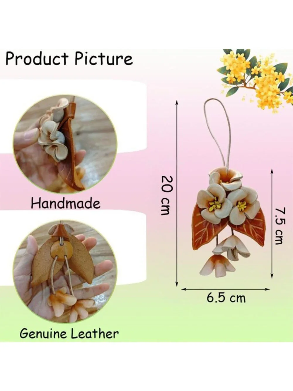 Boho Leather Flower Bag Charm | Genuine Rose Keychain Pendant for Purse